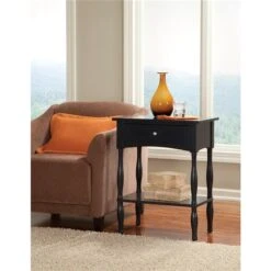 Alaterre Shaker Cottage Charcoal Grey Wood Rectangular End Table With Drawer