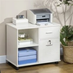 Vinsetto White 2-Drawer Printer Stand With Casters And Storage