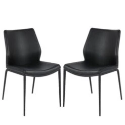TAKE ME HOME Faux Leather Black Chair - Set Of 2
