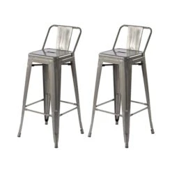 Homycasa Vustu 29-in Silver Industrial Low Back Metal Tabourets De Bar (Set Of 2)