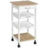 HomCom White Composite Base With Wood Top Kitchen Cart - 14.5-in X 14.5-in X 30-in
