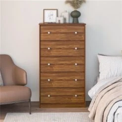 Ameriwood Home Ellwyn Brown Oak 5-Drawer Standard Dresser