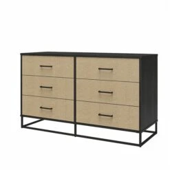Novogratz Kelly Faux Rattan And Black Oak 6-Drawer Standard Dresser