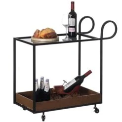 Vintiquewise Black Metal Base And Glass Top Bar Cart (13.75-in X 31.5-in X 30-in)