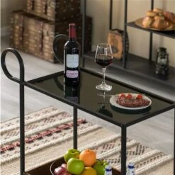 Vintiquewise Black Metal Base And Glass Top Bar Cart (13.75-in X 31.5-in X 30-in) -Rona shop 332000503 AlternateImage4 l