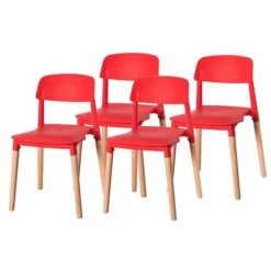 Fabulaxe Modern Red Plastic Dining Chairs - Set Of 4 -Rona shop 332000619 MainImage 001 l