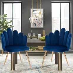 Plata Import Medley Blue Velvet Chair Upholstered With Gold Metal Legs (Set Of 4) -Rona shop 332004278 AlternateImage1 l