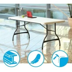 LIFETIME Foldable Black Table Premium Commercial White Plastic 6-ft
