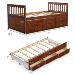 Costway Walnut Twin Captain Bed With Storage
