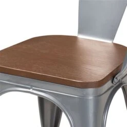 Baxton Studio Ryland Brown Wood Contemporary Arm Chair With Grey Metal Frame - Set Of 4