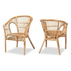 Baxton Studio Alleta Contemporary Arm Chair With Wicker Frame - Set Of 2