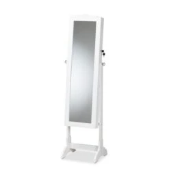 Baxton Studio Madigan White Floorstanding Jewelry Armoire With Mirror