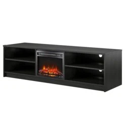 Ameriwood Home Noble Black Oak TV Stand With Electric Fireplace Insert For TVs Up To 80-in