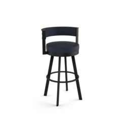 Amisco Industries Browser 26-in Swivel Counter Stool - Navy Blue Faux Leather/Black Metal