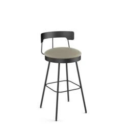 Amisco Industries Monza 30-in Swivel Bar Stool - Greige Faux Leather/Black Metal