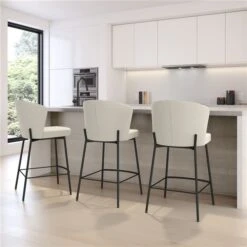 Amisco Industries Camilla 26-in Counter Stool - Cream Bouclé Polyester/Black Metal