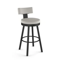 Amisco Industries Morgan 26-in Swivel Counter Stool - Light Grey Polyurethane/Black Metal