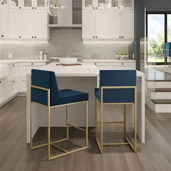 Amisco Industries Derry 26-in Counter Stool - Dark Blue Velvet /Golden Metal 7 Amisco Industries Derry 26-in Counter Stool - Dark Blue Velvet /Golden Metal - Image 5