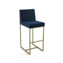 Amisco Industries Derry 26-in Counter Stool - Dark Blue Velvet /Golden Metal