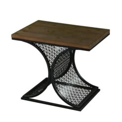 HomeRoots 19-in Black And Brown Manufactured Wood And Iron Rectangular End Table