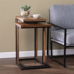 HomeRoots Set Of Two 25-in Brown Solid Wood Rectangular Nested End Tables