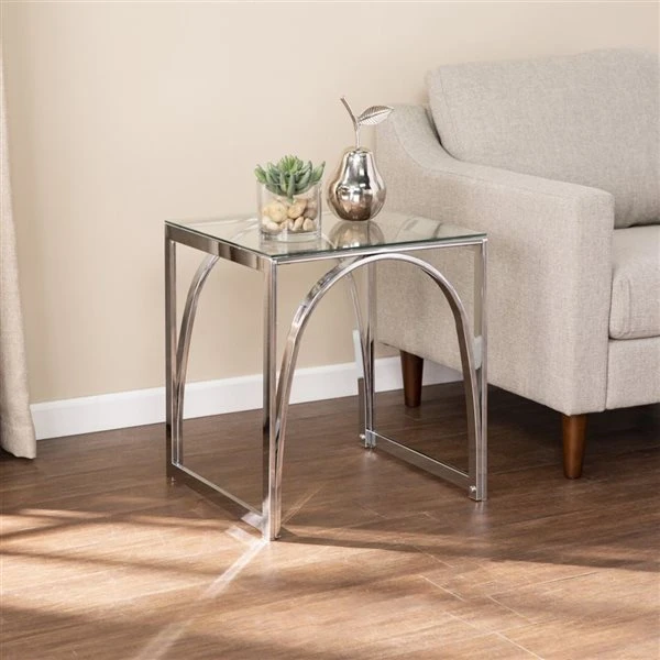 HomeRoots 22-in Chrome Glass And Iron Square End Table 3 HomeRoots 22-in Chrome Glass And Iron Square End Table